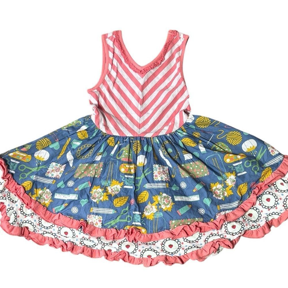 Matilda Jane girls 4 work of heart ruffle twirl dress stripe strawberry‎ school